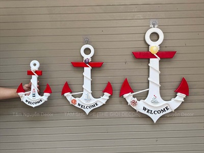 Mỏ neo gỗ Welcome quấn dây thừng đính phụ kiện [3 Size - 2 màu] C32-50-67cm MONEO-05